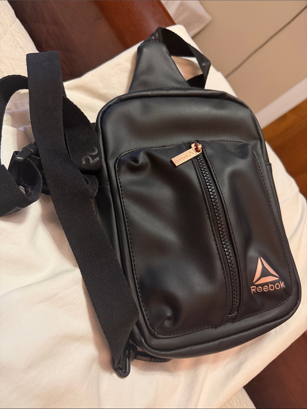 Reebok Black Sling Belt Bag with Rose Gold Trim